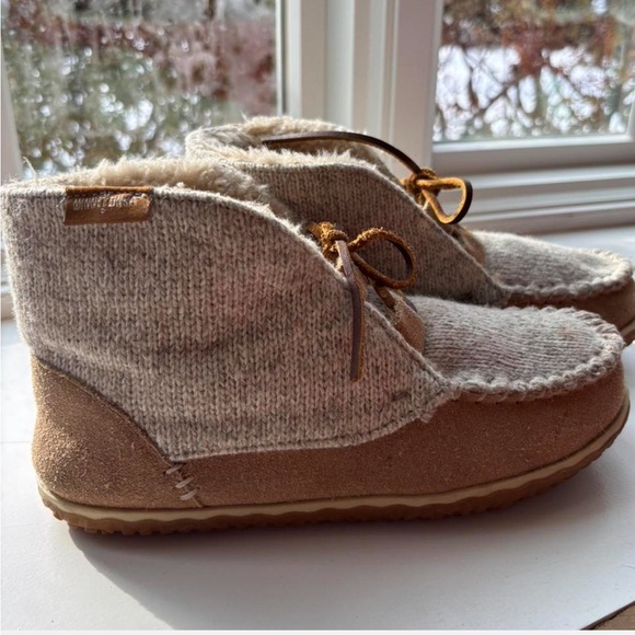 Minnetonka Cozy Knit and Suede Moccasin Boots - Picture 3 of 8